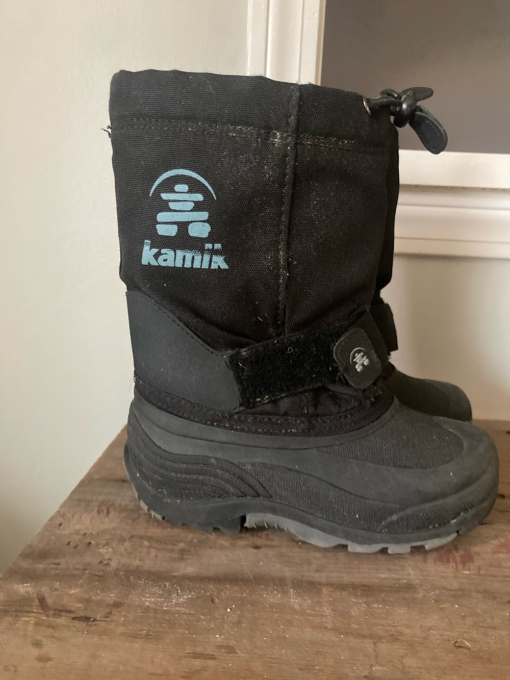 Kamik Black Winter Boots with Light Blue Logo Accent